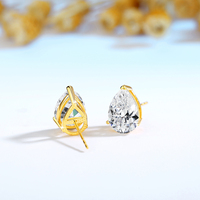 Boucles d'oreilles clous en or 14 carats véritable, creuses, avec moissanite taille poire 1ct 2 carats, pour femme, bijoux de luxe, cadeau de Noël, fiançailles