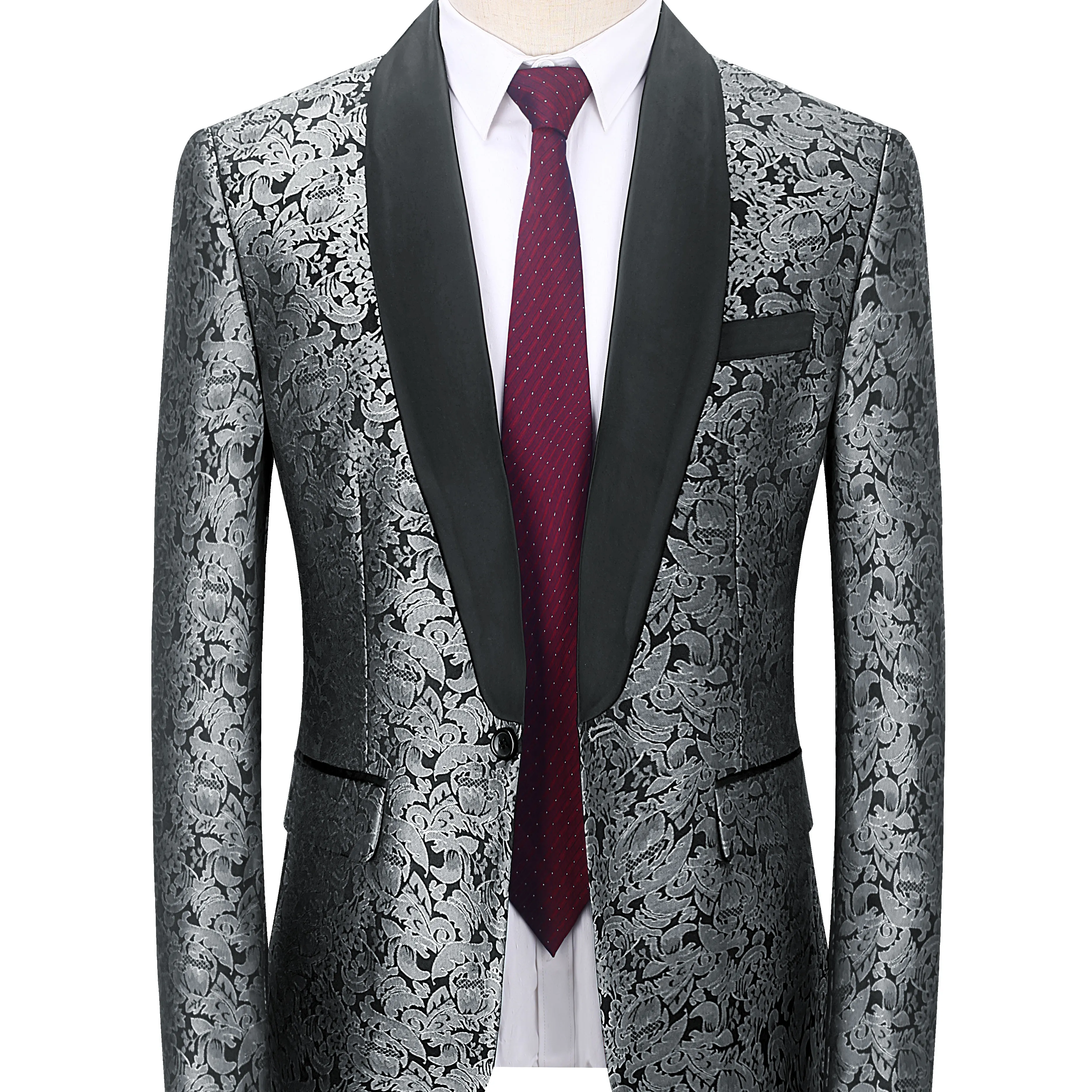 Wholesale latest fashion loose and comfortable men's jacquard suit jacket grey