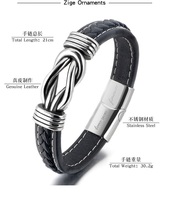 Vente en gros de haute qualité en cuir tissé vintage Infinity Love Noeud Bracelet en acier inoxydable pour hommes pour fils