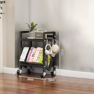 Cổ Điển Freestanding Xách Tay 2 Lớp Bằng Gỗ Góc Hiển Thị Tủ Kệ Sách Với Bánh Xe - Product Image 1