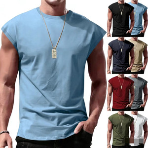 Canotta Estiva da <span class=keywords><strong>Uomo</strong></span> Nuovo Design, Casual, Vestibilità Ampia, Tinta Unita, in Tessuto Non Tessuto Lavorato a Maglia da 200 Grammi con Stampa Fantasia - Product Image 1