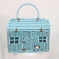 Panier-cadeau de Noël en rotin écologique avec poignée et couvercle, design pliable, multifonctionnel pour le camping, la plage, les bonbons, les fruits, les festivals