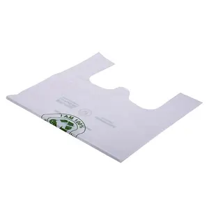 Supermarket Customize Compostable Biodegradable Reusable Grocery Store Tote Shopping Plastic Carry Out T-Shirt Bag With Logos