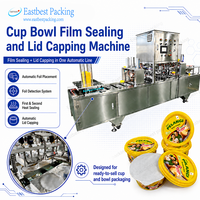 Machine de scellage et de capsulage automatique à double étage Eastbest en acier inoxydable pour gobelets et bols, avec placement précis du film.