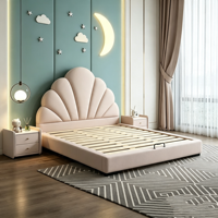 Rosa Muschelförmiges Leder-Kinderbett Massivholzrahmen Kinderzimmer Stauraum Gepolstertes Bett Mit Nachttischen
