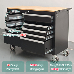Chariot à outils professionnel à 4 tiroirs, robuste, design moderne, dessus <span class=keywords><strong>en</strong></span> <span class=keywords><strong>bois</strong></span>, pour garage/<span class=keywords><strong>atelier</strong></span>, stockage complet, OEM - Product Image 3