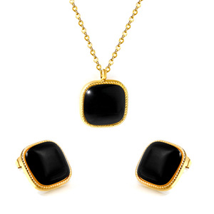 European American Retro <b>Square</b> Cat's Eye Stone Necklace Earring <b>Set</b> Gold Plated Stainless Steel Jewelry For Women - Product Image 5