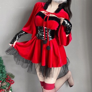 Costume de diable de Noël S15 pour femmes, robe en velours rouge avec bandeau à cornes, cape, gants, tenue de cosplay gothique, fête d'Halloween - Product Image 5