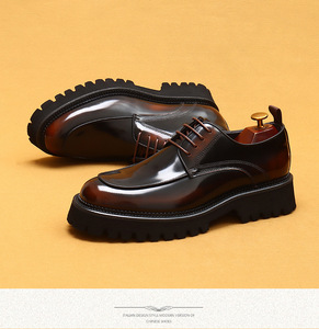 S0095Y Leather Round Head Bright Business Casual Shoes Leather British Gagby Derby Men's - Product Image 4