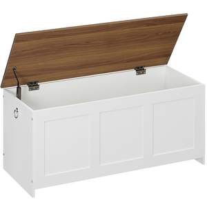Banc de rangement rétro en bois de 39 pouces avec couvercle relevable, organisateur multifonctionnel pour entrée, <span class=keywords><strong>coffre</strong></span> à jouets pour salon, noyer noir - Product Image 1