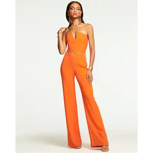 Jumpsuit wanita, Jumpsuit bahu terbuka, celana kaki lebar, Jumpsuit katun seksi Vintage musim panas wanita