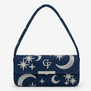 Custom Women’s Moon Star Print Denim Crossbody Bag Casual Shoulder Bag Flap <b>Handbag</b> for Daily Travel - Product Image 3