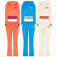 Ensemble de survêtement en tissu éponge Y2K pour femmes, avec logo personnalisé, veste à capuche zippée streetwear et pantalon évasé taille basse, deux pièces