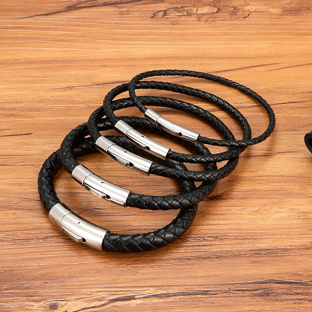 Black leather steel buckle-6mm