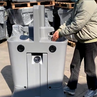Station de Lavage des Mains Portable d'Extérieur sur Roues avec Double Évier, Conteneur en Matériau Durable pour Écoles et Abris de Voiture, Distributeur de Savon et Rouleau de Papier