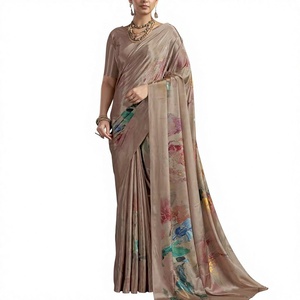 Sari de Seda con Estampado Floral Digital RN para Mujer, Estilo Indio Tradicional, Longitud Regular, Listo para Usar, para Bodas, Fiestas, Casual, de Secado Rápido - Product Image 1