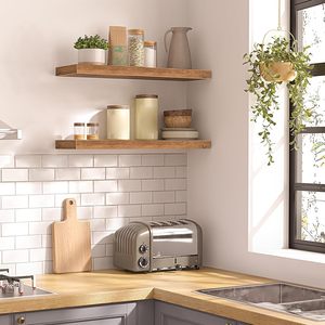 Estantes Flotantes de <span class=keywords><strong>Madera</strong></span> Rústica de 15.8 Pulgadas, Resistentes, de Cuatro Niveles, Multifuncionales, con Soporte Oculto <span class=keywords><strong>para</strong></span> Almacenamiento en Baño y Cocina - Product Image 3