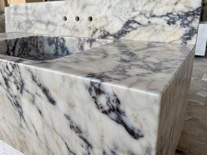 Mueble de Baño Flotante de Mármol Calacatta Viola con Diseño de Mármol Wolf, Moderno, Ecológico, Duradero, con Lavabo Integrado, Natural - Product Image 4