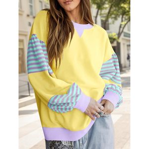 Fisoew Sudadera extragrande con bloques de color para mujer, manga farol, cuello redondo, tops informales para otoño - Product Image 2