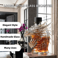 Bouteille en verre borosilicate soufflé à la main de 300-1000 ml, style Loong chinois, bouteille d'eau de luxe, logo personnalisé, résistante à la chaleur, cadeau