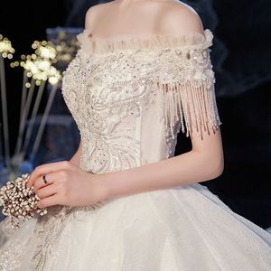 Elegant Off Shoulder Ball Gown Wedding Dress Princess Waistline Sparkling Train Strapless Neckline X073 - Product Image 2