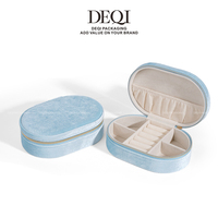 Boîte à bijoux ovale en velours DEQI avec fermeture éclair, étui de rangement de voyage pour bagues, colliers et boucles d'oreilles