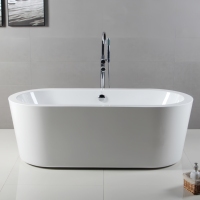 Baignoire autoportante ovale en acrylique avec drain chromé, couleur blanche, design moderne, utilisation en salle de bain intérieure, garantie 5 ans