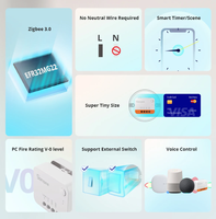 Interrupteur intelligent ZigBee, aucun fil neutre requis, double canal, interrupteur mural intelligent sans fil à 2 voies, commande vocale par application