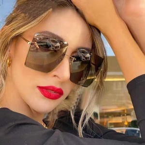 New Fashion Half Frame Square <strong>Sunglasses</strong> <strong>Women</strong> Vintage Alloy Oversize Gradient <strong>Blue</strong> Yellow UV400 Lightweight Custom Logo Elegant - Product Image 2