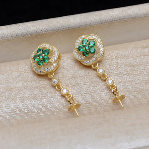 Boucles d'oreilles en argent S925 avec diamants, chaîne simple, boucles d'oreilles en perles pour femmes, support personnalisé en jade, accessoires de bijoux DIY semi-finis - Product Image 3