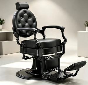 Fauteuil de Barbier Hydraulique Rond en Cuir Tufté Noir et Or Style Antique avec Pompe Hydraulique pour Salon de Coiffure à Vendre - Product Image 3