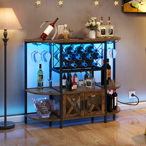 Muebles para el hogar, gabinete de vino de granja con almacenamiento y luces LED, estante de vino de madera moderno - Product Image 4