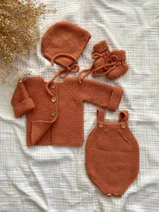 Hoogwaardige 100% Katoenen Baby Jumpsuit Effen Kleur Pasgeboren Ademende Jongens Meisjes Trui Set