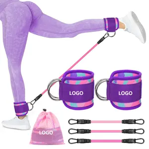 Wholesale High Quality Yoga Resistance Tube Training Elastic Rubber Latex Material Booty Ankle Resistance Bands With Cuffs