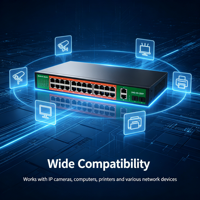 Switch Ethernet non géré Gigabit 24 ports PoE 24GE + 2 ports Uplink + 2 SFP 48V avec 10/100/1000 Mbps, empilable, capacité 52G