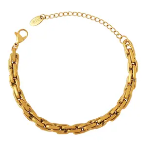 Stile europeo bracciale a catena spessa di fascia alta in acciaio al titanio placcato in oro 18k catena Hip Hop gioielli da donna