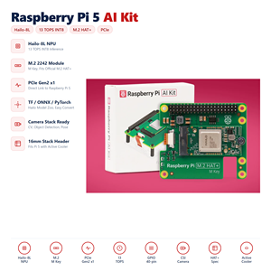Kit de Inteligencia Artificial Oficial HT Raspberry Pi 5 AI HAT+ con Módulo Acelerador Hailo8l/Hailo8, 13Tops/26Tops - Product Image 1