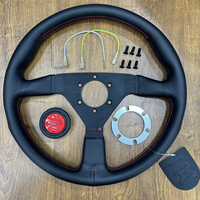 Volant de voiture 350 mm, 30 mm de profondeur, 3 branches, en cuir véritable style sport avec surpiqûres rouges, compatible camion REO, nouveau modèle