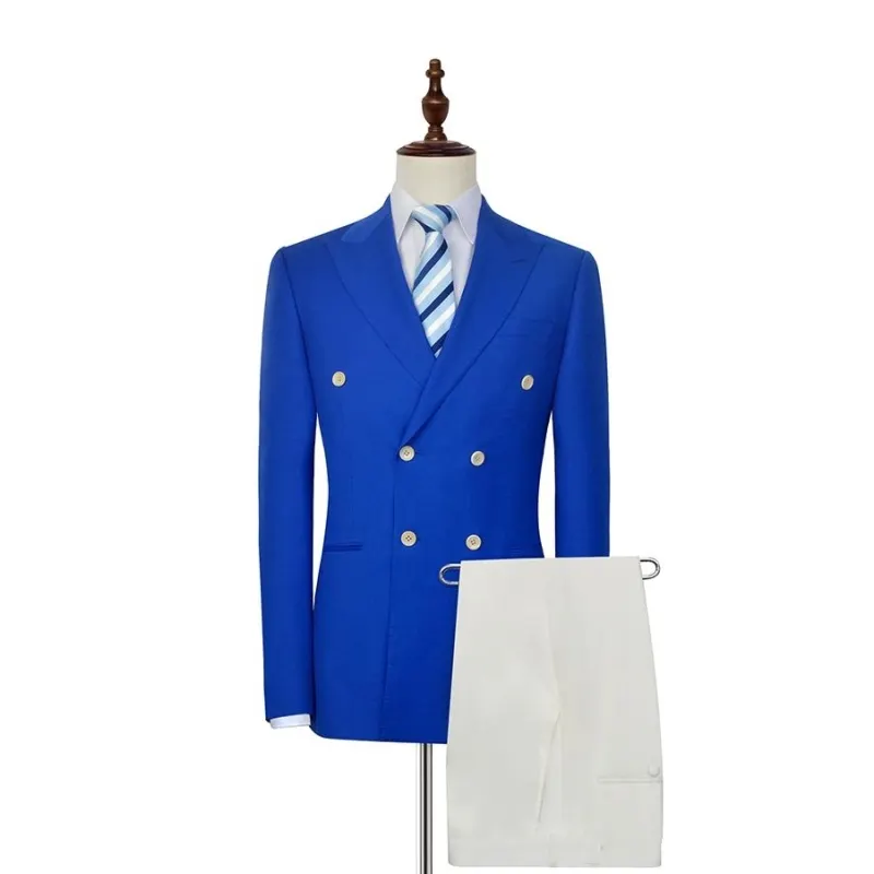 2 pieces Blue Peaked Lapel Formalmen suits Jacket and pants for wedding tuxedo costumes de smoking pour hommes men