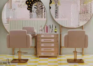 Chaise moderne marron, équipements de salon de <span class=keywords><strong>coiffure</strong></span>, meubles en métal, ensemble de meubles camel, poste de <span class=keywords><strong>coiffure</strong></span> de salon de beauté, ensemble de chaise de barbier - Product Image 5