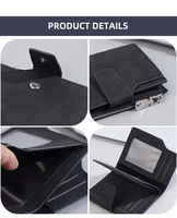 Dompet Pria Ramping Bergaya Pola Geometris Dompet Bisnis Pendek Saku Ritsleting Slot Kartu Bordir Huruf Kulit PU