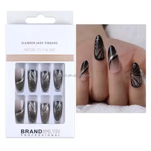 Wholesale Press on Nails Hand Painted Customized False Nails Artificial Nails Rich Cover French Art Style