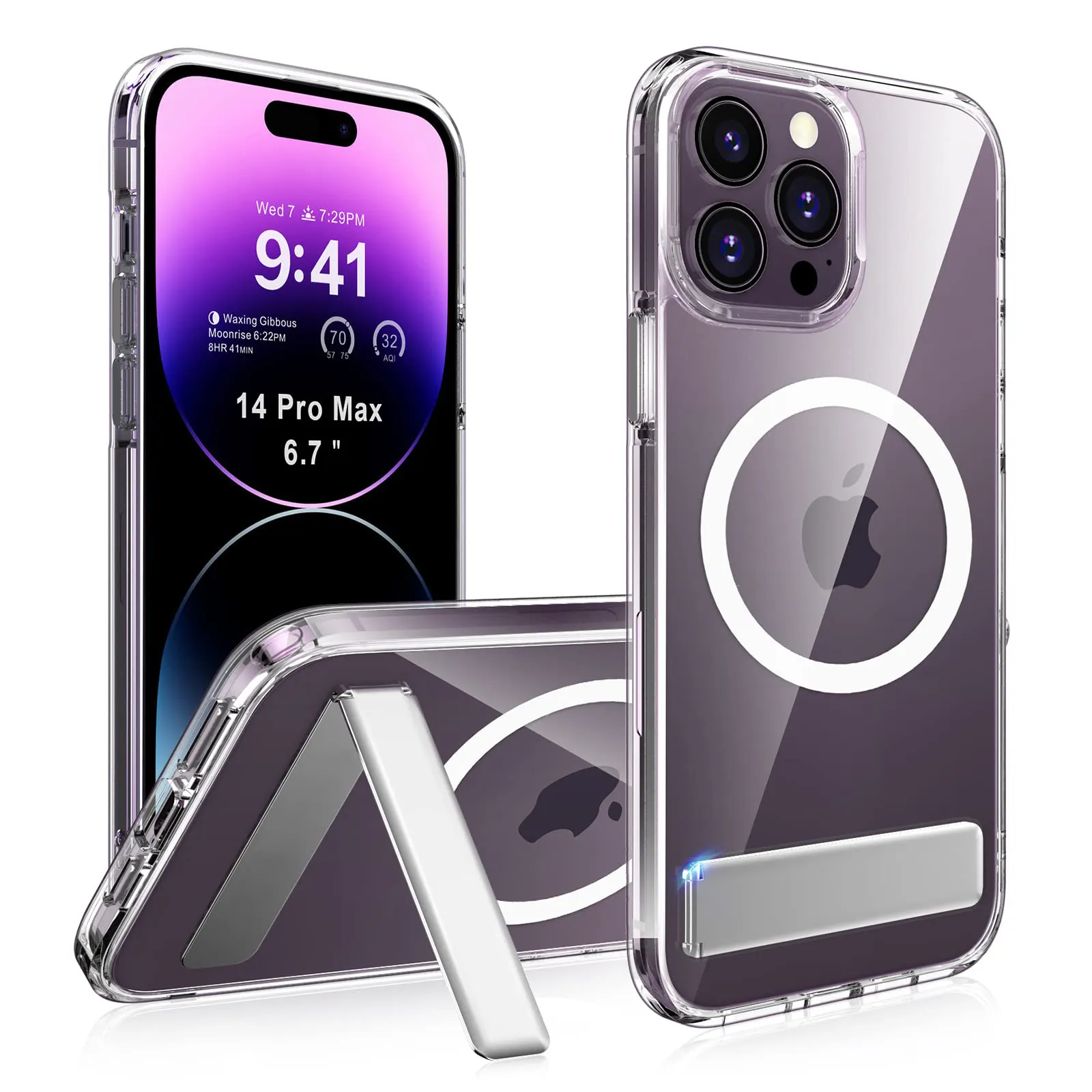 For IPhone 11 12 13 14 15 Pro Max Plus Custom Clear Magnetic Wireless Charging Mobile Phone Cover With Kick Stand Holder Cases