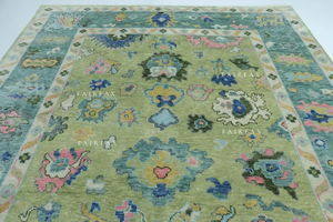 Alfombra de Lana Hecha a Mano de Primera Calidad, Diseño Floral Oushak en Verde Suave, Varios Tamaños, Decoración de Interiores - Product Image 6
