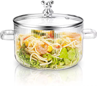 LOMATO – Nouvelle marmite à soupe en verre borosilicate épais, design ours mignon, deux anses, bol à nouilles, pot à lait, compatible induction