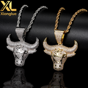 Unisex Brass Pendant Best-Selling Hip-Hop <b>Style</b> Gold Copper Inlay Zirconia Bull <b>Head</b> Design Personalized Necklace Claw Setting - Product Image 5