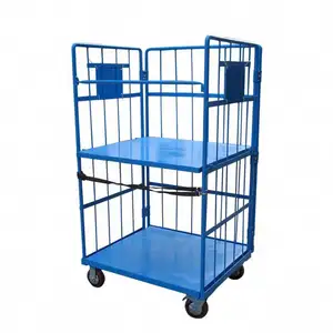 Wholesale Cheap Warehouse Steel Metal Folding Cage Trolley Cart Logistics Transport Cargo Roll Container With Brakes