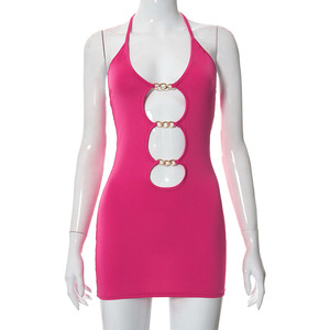 2024 Fasion Hot Summer New Hollow Out Halter Sexy Womens Mini Robes - Product Image 3