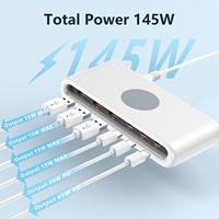 Chargeur sans fil magnétique 65W PD à charge rapide, station d'accueil 7-en-1 avec 3 ports Type-C et 3 ports USB, design pliable pour ordinateurs portables et appareils mobiles, prise CA UK