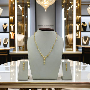 Exquisito Conjunto de Collar de Cuentas Doradas y Pendientes Colgantes a Juego para Mujer con Diseño de Bola Texturizada Intrincada y Acabado de Alto Brillo - Product Image 2